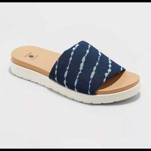 Shade & Shore Women's Kassidy Platform Slide Sandals Navy Open-Toe Slip On.